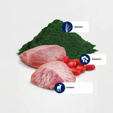 Racao N-D Spirulina Caes Puppy Mini Cordeiro principais ingredientes